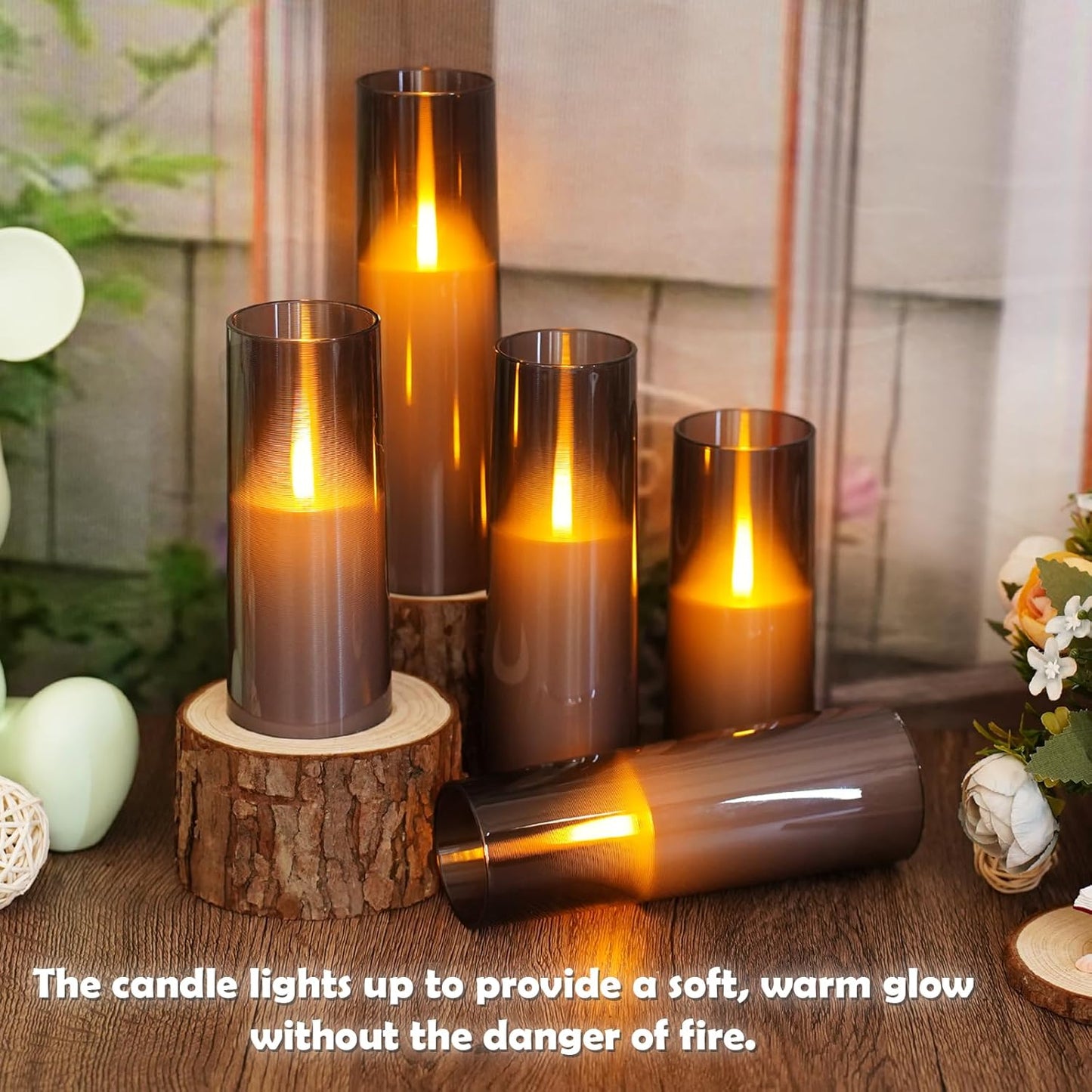 kakoya Flameless Candles Upgraded Realistic Flickering Flame,Battery Operated LED Candles with Remote Timers,Acrylic Electric Candles Set of 3(D 3" xH 4" 5" 6")（Grey）