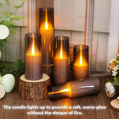 kakoya Flameless Candles Upgraded Realistic Flickering Flame,Battery Operated LED Candles with Remote Timers,Acrylic Electric Candles Set of 3(D 3" xH 4" 5" 6")（Grey）