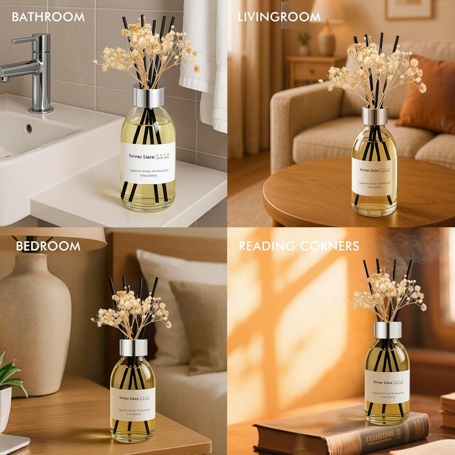 Clesh Reed Diffuser Set, 6.7 oz Eucalyptus Scented Diffuser with Sticks, Home Fragrance Reed Diffuser for Bathroom Shelf Decor