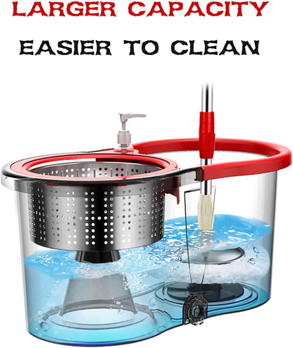 Mop and Bucket with Wringer Set 360° 3psc Microfiber Spin Mop with Bucket and Dual Mop Heads Self Wringing Spinning Mop for Office and Home Use (20QT)