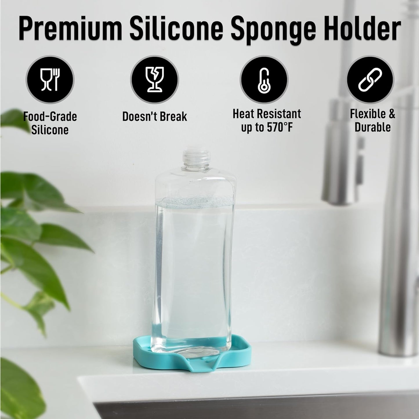 Zulay Kitchen (9x3.5in) Sponge Holder for Kitchen Sink - Flexible Heavy-Duty Multipurpose Sink Caddy - Counter Organizer for Kitchen, Bathroom, Makeup, Trinkets & More! (Grey)