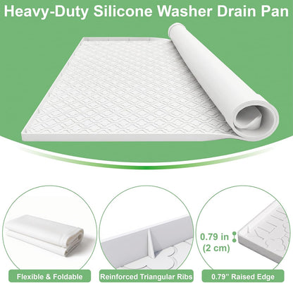 33 x 31 Inch Washing Machine Drain Pan, Silicone Washer Pan, Black | 2cm Raised Waterproof Edge, Washer and Dryer Mat for Floor Protection, Fits Standard & Large Washers Up to 5.0 Cu.Ft.
