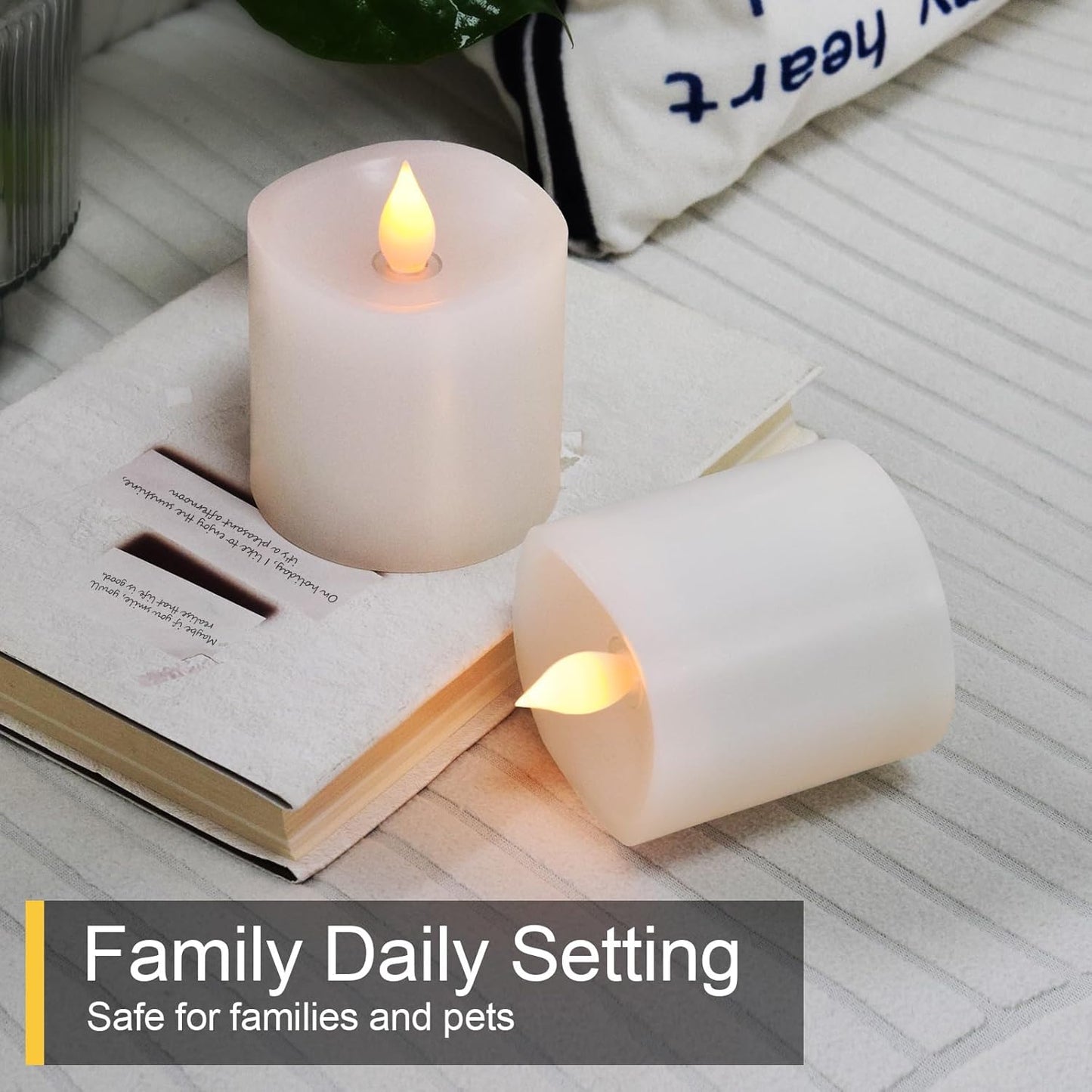 3x3 Flameless Candles with Remote Set of 2, 3 inch Battery Candles Flickering with Timer, LED Pillar Candle for Indoor/Outdoor, White