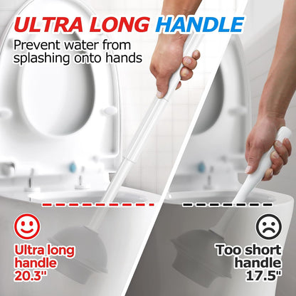 FORASTO 3 in 1 Toilet Brush and Plunger Set with Holder for Bathroom White | compact set, 3 in 1 deep cleaning, home toilet bowl crevice, brush plunger combo,Crevice Cleaning Brush