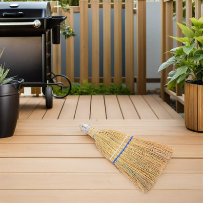 Outdoor Heavy Duty Patio Broom with Hanging Loop, Handheld Leaf and Garage Sweeping Brush for Courtyard and Concrete Cleaning