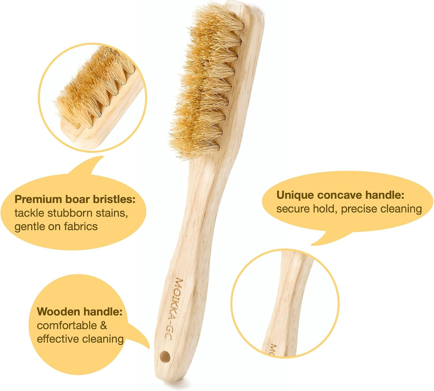 Wood Laundry Stain Brush with Boar Bristle, Tough Stain Remover for Delicate Fabric, Cotton, Linens, and Shoes, Laundry Scrub Brush for Fresh and Clean Fabric