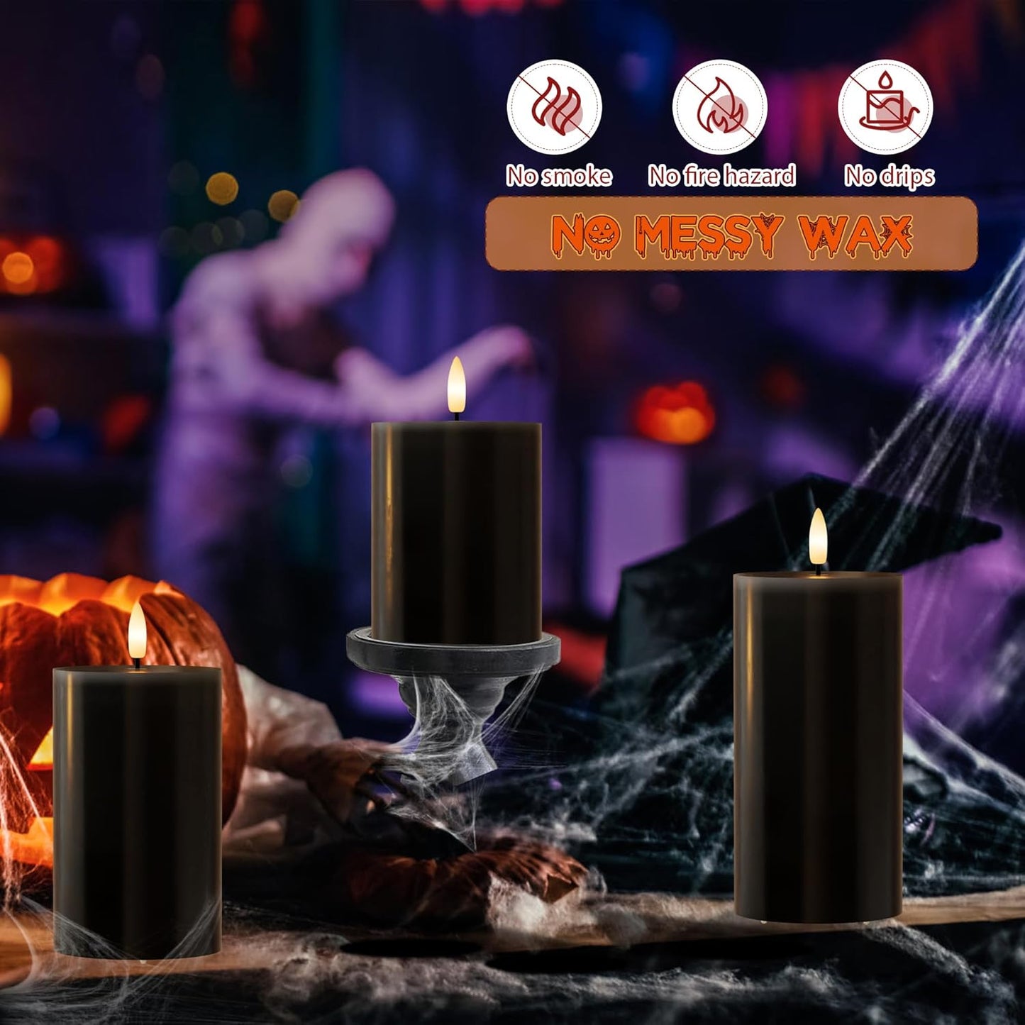 White Flameless Pillar Candles, Battery Operated Wax Candles with Remote, Flat Top Flickering Flameless Candles, LED Candle for Home, Wedding, Party Decor, Set of 3, Φ 3" H 4" 5" 6"