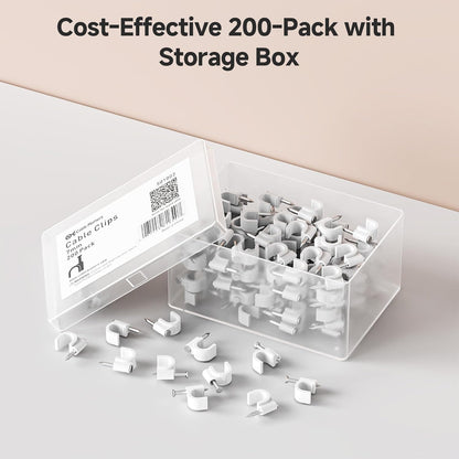 Cable Matters 200-Pack Nail-in Cable Clips, Cord Organizer, 7mm / 0.27 in. | Ethernet Cable Wall Clip, Wire Wall Clips, White