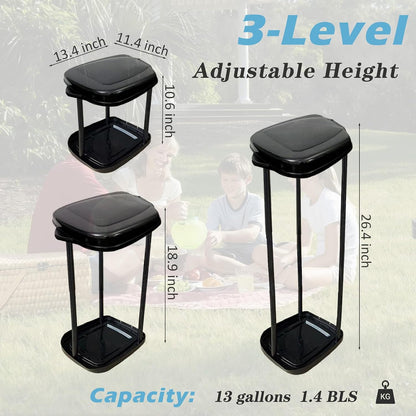 Collapsible Trash Bag Holder Portable Garbage Bin Holder Stand for Kitchen Outside High Capacity Plastic Outdoor Trash Can with Lid for Parties and Camping, Black