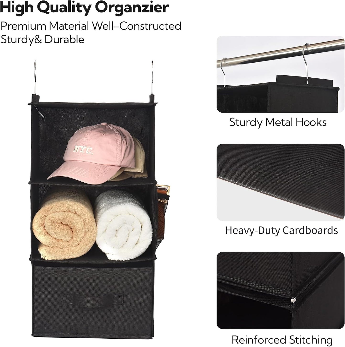 GRANNY SAYS Hanging Closet Organizer 6 Shelves, Closet Organizers and Storage with 5 Drawers, 6 Side Pockets Closet Hanging Organizer, Hanging Storage Organizer for Closet, Baby Clothes, Gray