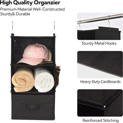 GRANNY SAYS Hanging Closet Organizer 6 Shelves, Closet Organizers and Storage with 5 Drawers, 6 Side Pockets Closet Hanging Organizer, Hanging Storage Organizer for Closet, Baby Clothes, Gray