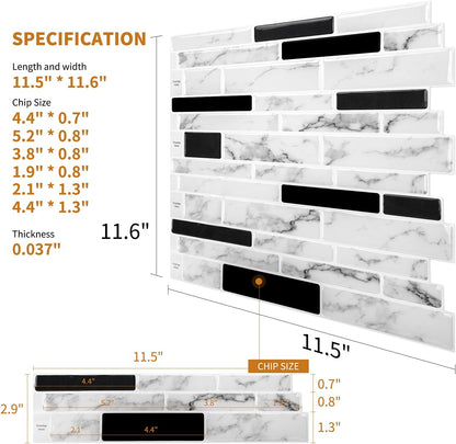 WOWSTAR 10-Sheet Peel and Stick Backsplash Tile for Kitchen Wall, Back Splash Stick On Tiles for Kitchen (12"x 12", Gray)