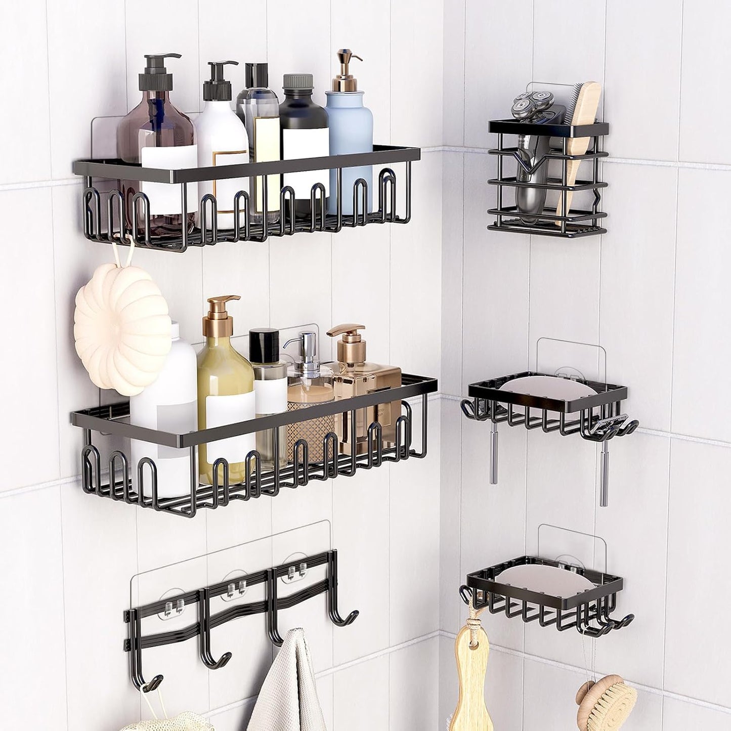 FGSAEOR 14-Pack Shower Caddy Adhesive Single Hooks for Replacement, Shower Holder Organizer Self Adhesive Wall Hooks for Bathroom Corner Shelf Basket Soap Dish