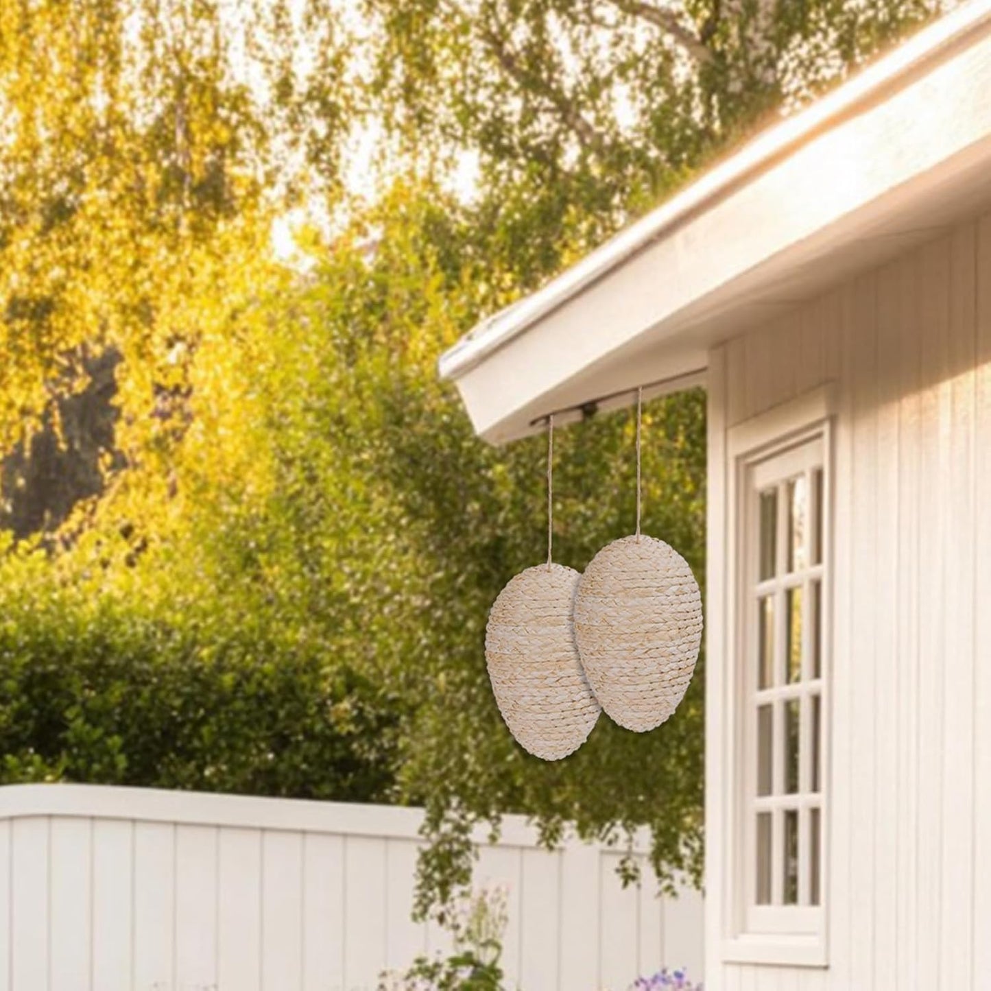Brownlily Woven Corn Husk Wasp Nest - Sturdy Foam Core Holds Shape, Waterproof Hanging Hornet Deterrent for Patio, Garden, Porch - Rope Woven