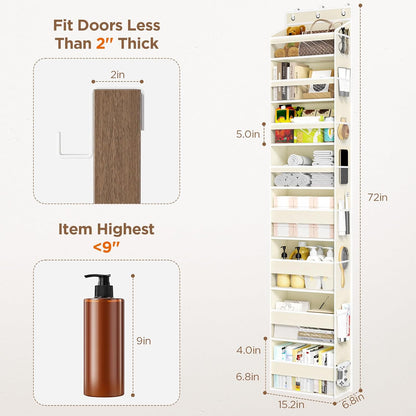 6 Tiers Over The Door Organizer, Heavy Duty Hanging Organizer Storage with Large Capacity Pockets, Behind Door Storage Hanging Shelves for Closet Wall Bathroom Bedroom Nursery Pantry, 1 Pack Grey