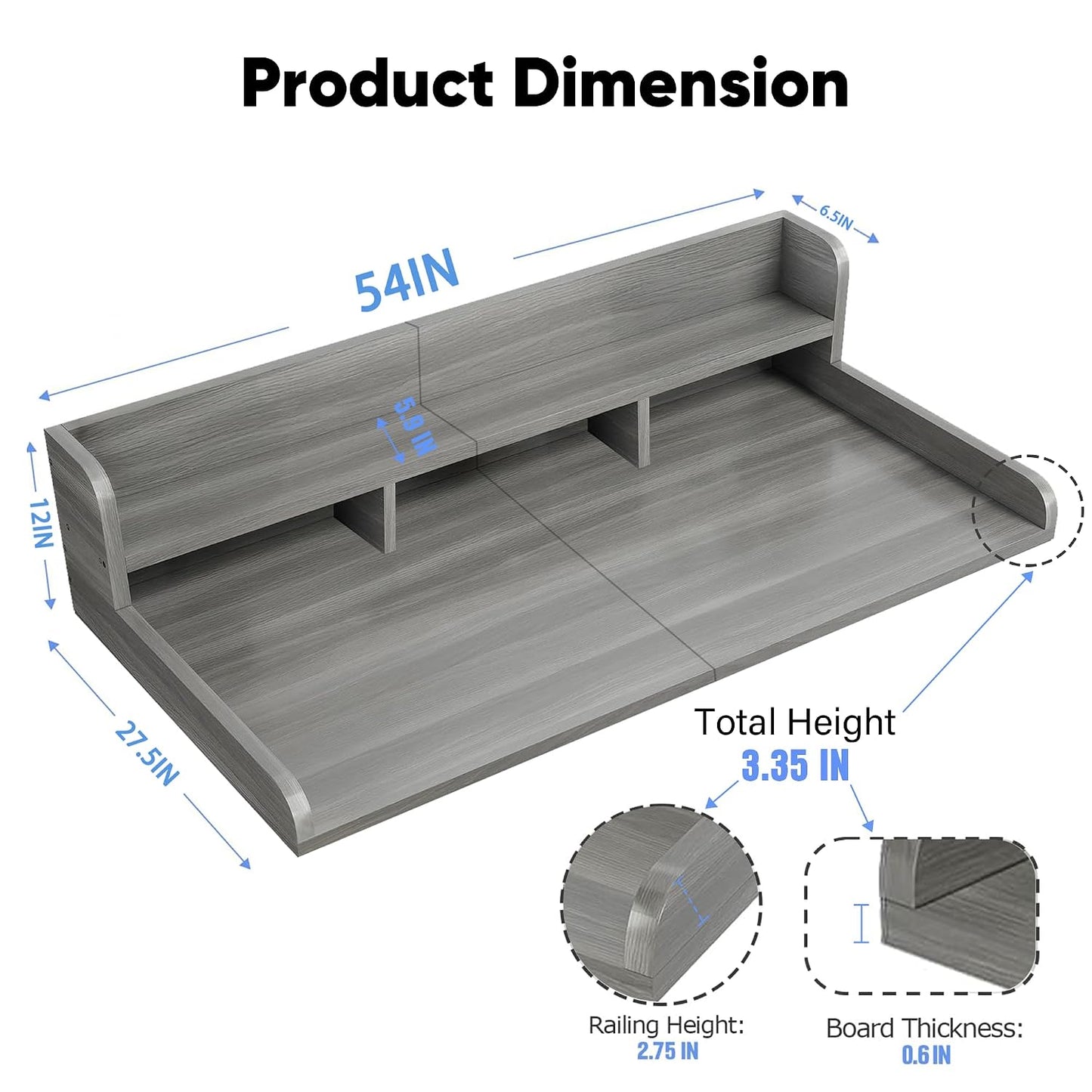 54" 2 Tier Washer Dryer Countertop with Storage Shelf, Waterproof MDF Laundry Room Organizer, Folding Station, Mechanically Joined Two-Panel Countertop (Walnut Brown)
