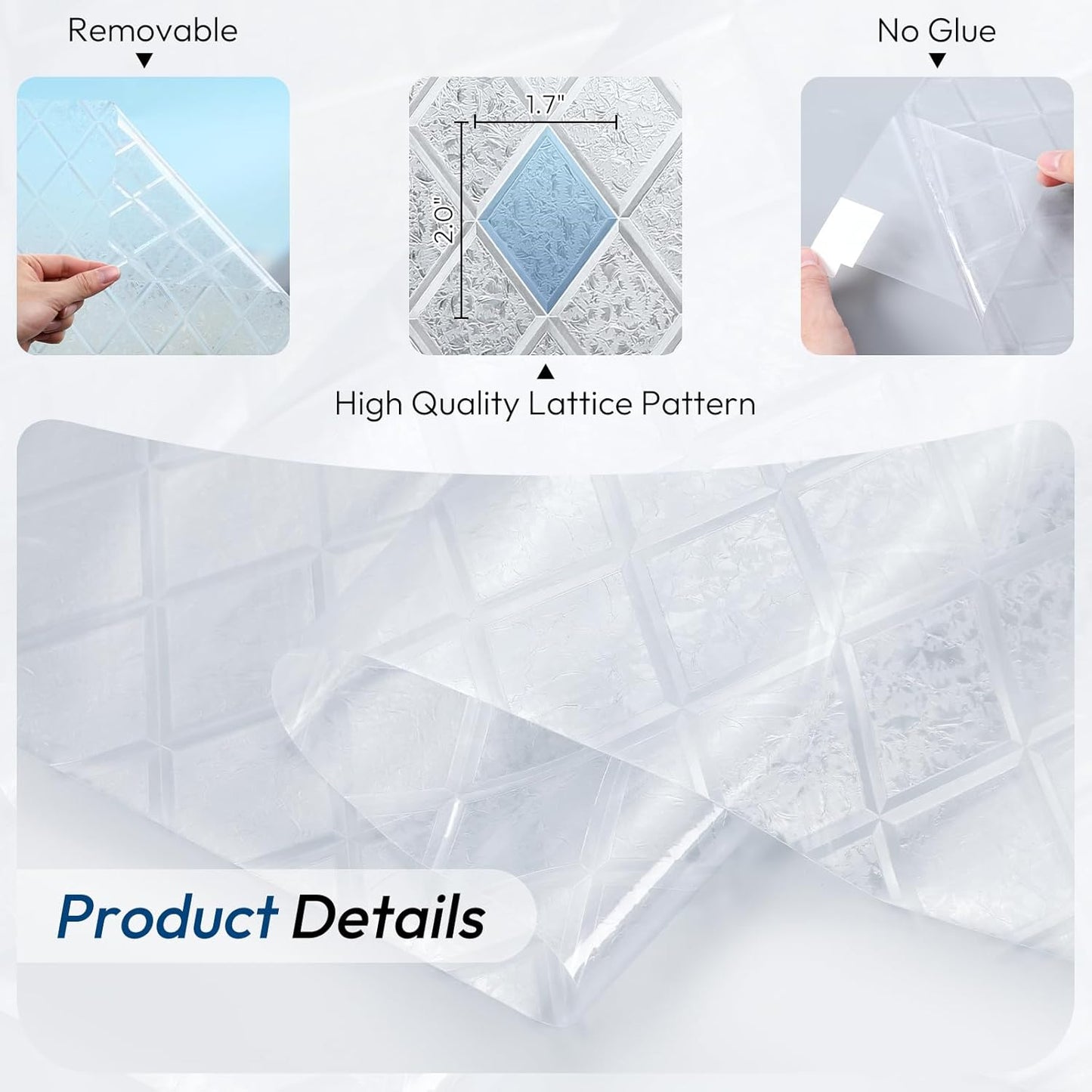 rabbitgoo Window Privacy Film, Decorative Privacy Window Film Sun Blocking, Frosted Glass Cling for Home Door, Non-Adhesive Static Cling Sticker Covering Heat Blocker, Clear, 17.5" x 78.7"