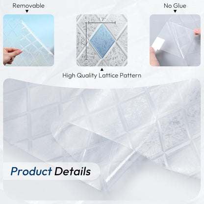 rabbitgoo Window Privacy Film, Decorative Privacy Window Film Sun Blocking, Frosted Glass Cling for Home Door, Non-Adhesive Static Cling Sticker Covering Heat Blocker, Clear, 17.5" x 78.7"