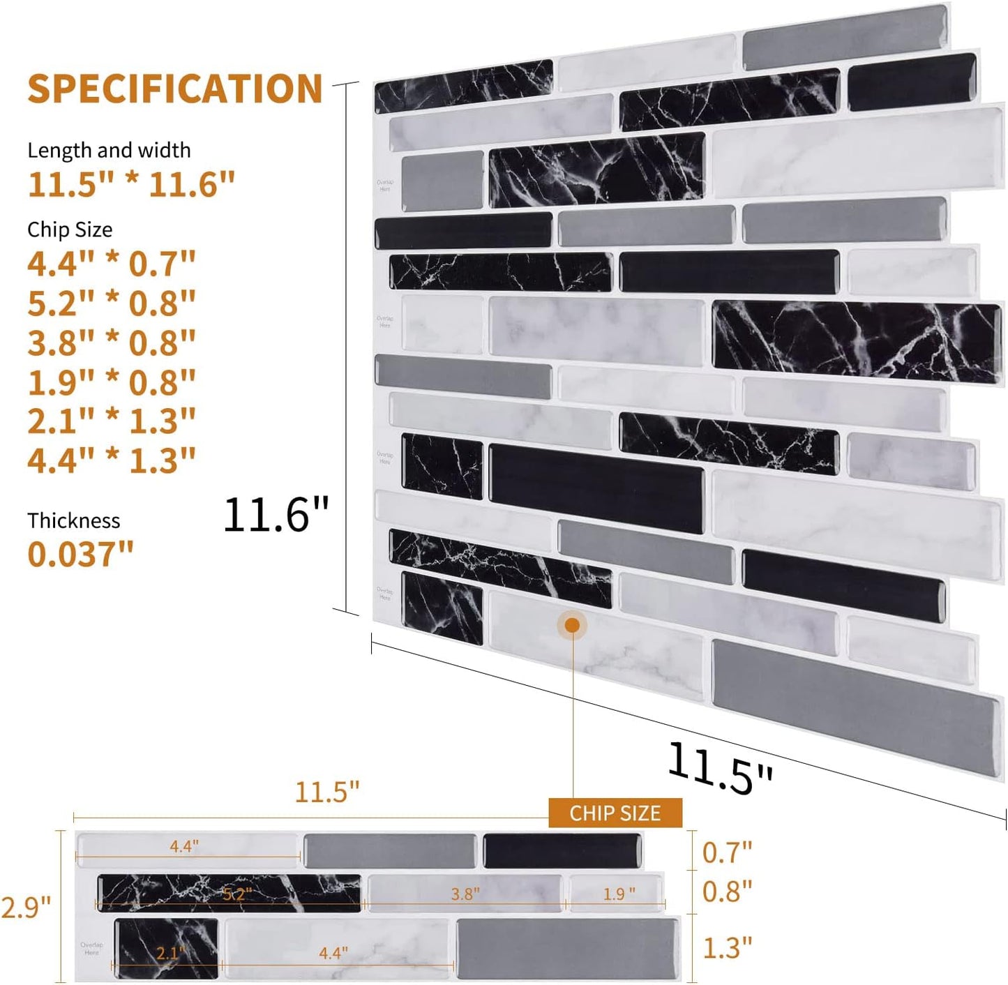 WOWSTAR 10-Sheet Peel and Stick Backsplash Tile for Kitchen Wall, Back Splash Stick On Tiles for Kitchen (12"x 12", Gray)