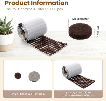 1000Pcs Small Felt Pads for Coaster Bottoms Dots 3/8" Felt Pads for Cabinet Door Bumpers Self Adhesive Felt-Furniture Pad Feet for Chair Legs Round Felt-Hardwood Floor Protectors for Kitchen, Brown
