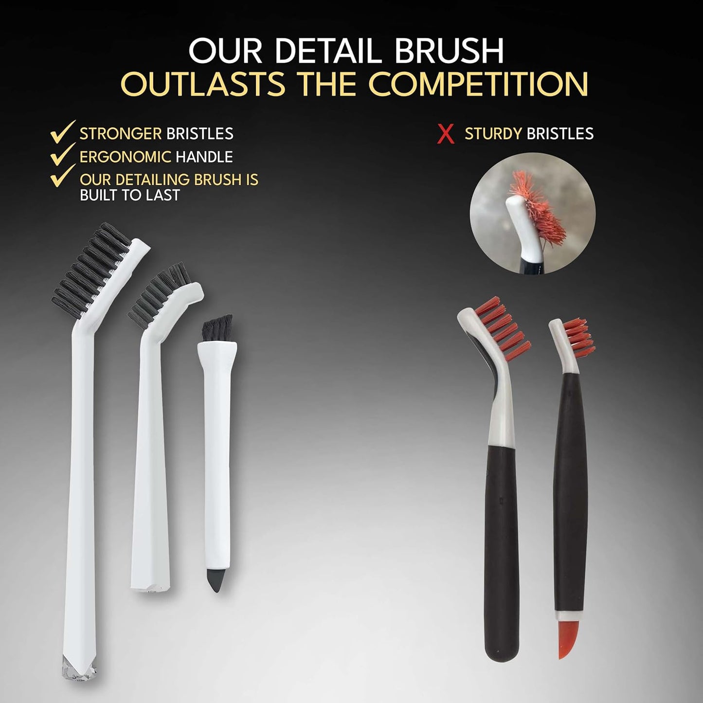 Small Cleaning Brush Set 3pcs—Crevice Brushes for Cleaning—Scrub Brushes Set with Silicone Tipped Scrub Brush—Stiff Handle Miniature Cleaning Brush for Kitchen Uensils, Tight Spaces, Tub, Shower