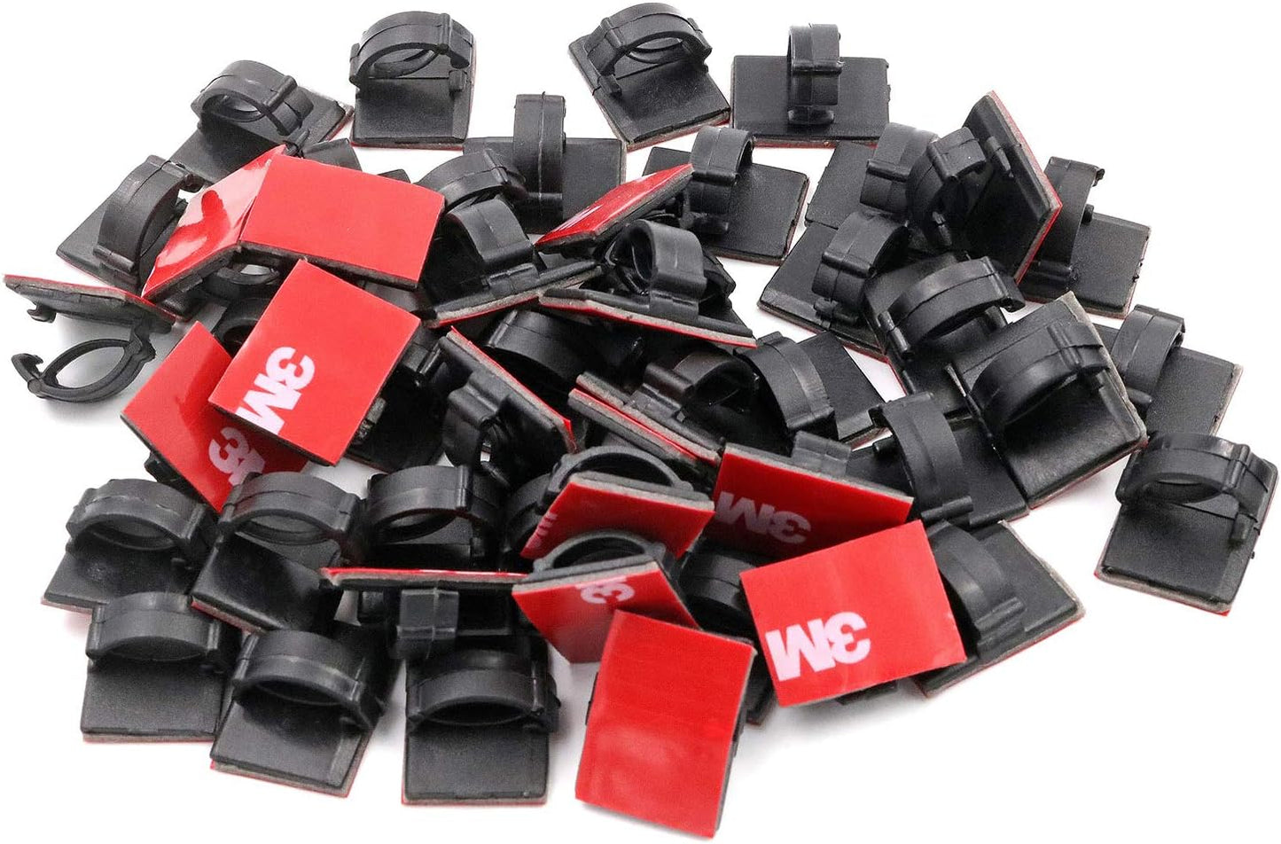 Cable Clips 3M Adhesive, Multipurpose Wire Clamps for Cable Management and Cable Runs - 50 Pack Black Bundled with 10 Reusable Cable Ties