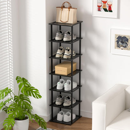 MHXW SXPN Bamboo Free Standing Shoe Rack Shelf Multi Tier Tall Wooden Stackable Shoes Rack Organizer for Closet Front Door Entrance Narrow Vertical Shoe Storage (Nature, 7 Tiers)