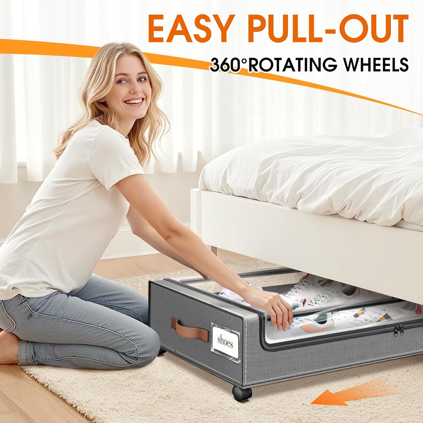 SpaceHacks Under Bed Storage with Wheels 2Pack Storage Containers with Clear Window&Label Under Bed Drawers Rolling Under Bed Storage for Clothes,Shoes, Blankets (30.71 x 16.93 x 6.69 in, Dark Grey)