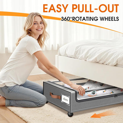 SpaceHacks Under Bed Storage with Wheels 2Pack Storage Containers with Clear Window&Label Under Bed Drawers Rolling Under Bed Storage for Clothes,Shoes, Blankets (30.71 x 16.93 x 6.69 in, Dark Grey)