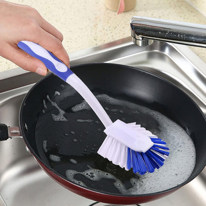 Kitchen Brushes for Dishes, Sink Brush with Stiff Bristles for Sink, Pots, Pans Stove Cookware Cleaning, Dish Cleaning Brush with Long Handle and Hook for Space Saving, Blue