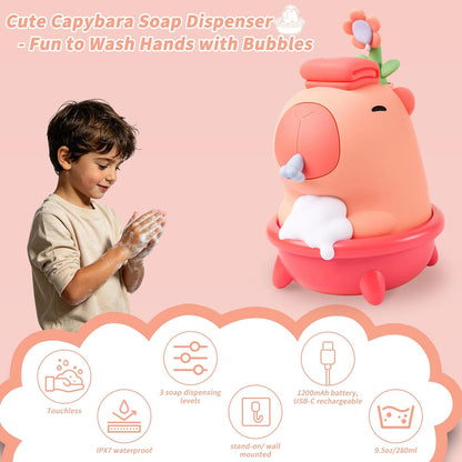 Kids Automatic Soap Dispenser - Cute Duck Touchless Foaming Hand Soap Dispenser, Waterproof USB Rechargeable, Hand- Free Shampoo Dispensers for Bathroom, Kitchen Countertop, Preschool
