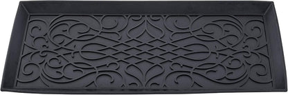 Superio Rubber Boot & Shoe Tray, 34 x 14 x 2 Rectangle, Heavy Duty, Protects Floors from Water and Dirt, Waterproof for All Weather Indoor Outdoor Use, Black (2)