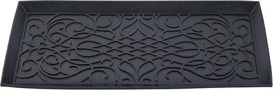 Superio Rubber Boot & Shoe Tray, 34 x 14 x 2 Rectangle, Heavy Duty, Protects Floors from Water and Dirt, Waterproof for All Weather Indoor Outdoor Use, Black (2)