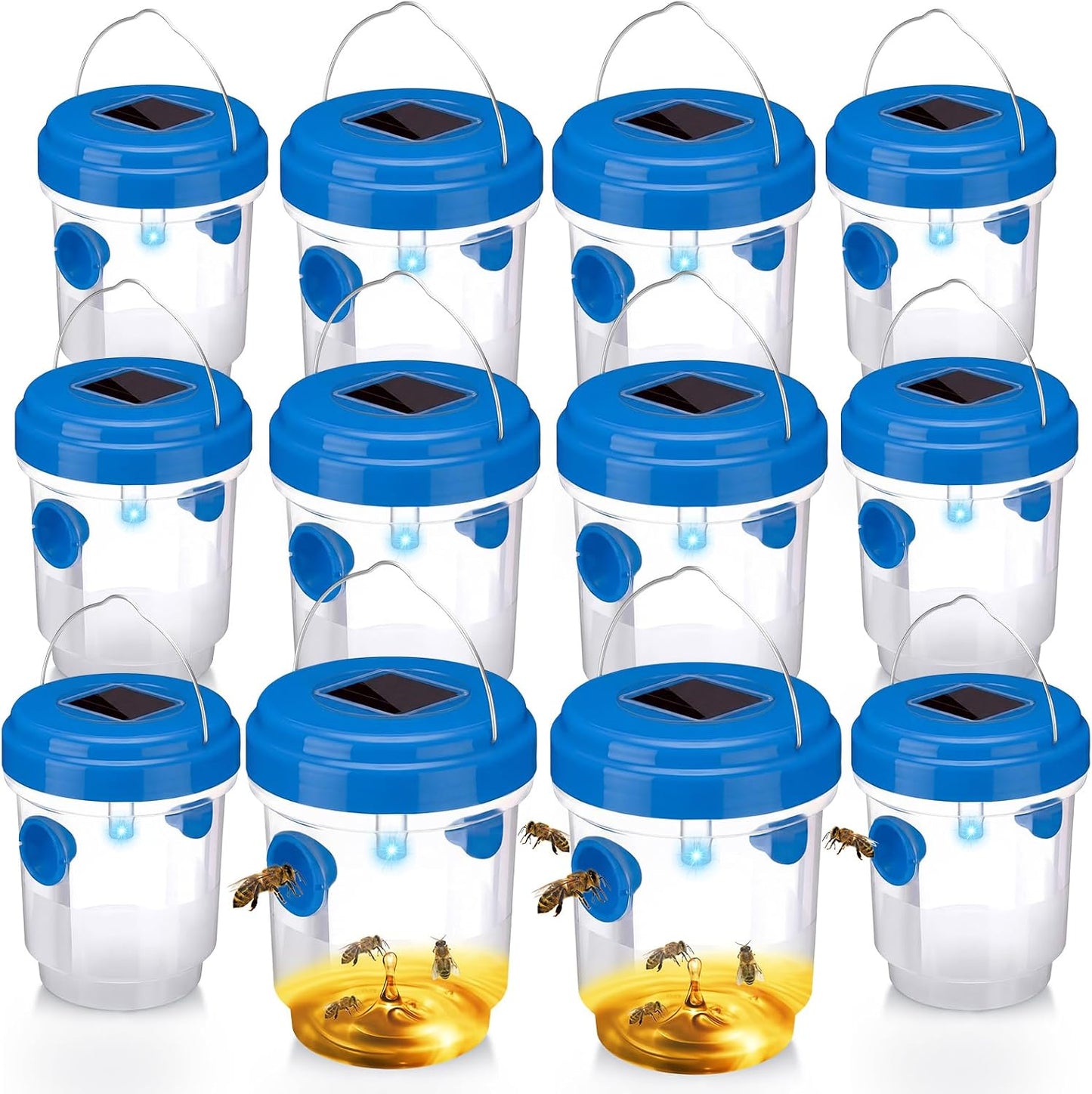 Wasp Trap Solar Powered Bee Trap Reusable Fly Traps Outdoor Hanging Wasp Killer with UV LED Light Flying Insects Bee Killer for Indoor Outside Patio Garden Home (6, Yellow)