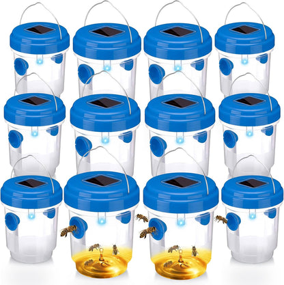 Wasp Trap Solar Powered Bee Trap Reusable Fly Traps Outdoor Hanging Wasp Killer with UV LED Light Flying Insects Bee Killer for Indoor Outside Patio Garden Home (6, Yellow)