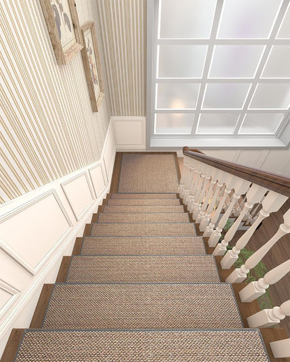 PADOOR Non Slip Stair-Treads,Rubber Backing Stair-Runners for Wooden Steps,15PCS Residue Free Carpet Stair Treads for Kids and Dogs 8"x30" Beige