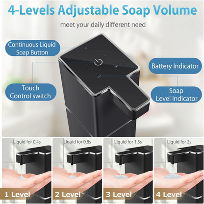 Automatic Foaming Soap Dispenser Touchless 380ml/12.8oz Rechargeable Hand Soap Dispenser Wall Mounted 4 Levels Adjustable Foam Soap Pump for Bathroom Kitchen Dish Soap