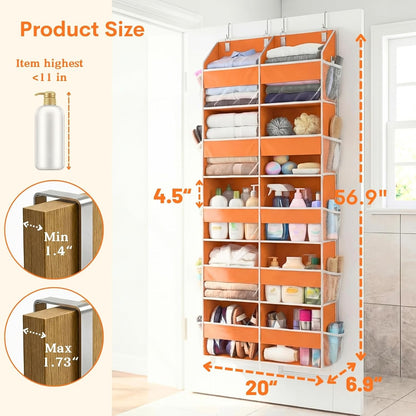 Over The Door Organizer, 5-Tier Extra Large Behind Door Storage with 10 Big Front & 10 Mesh Pockets, 80lb Capacity, Hanging Storage Organizer with Clear Window Kids Toys, Shoes, Diapers, Light Grey