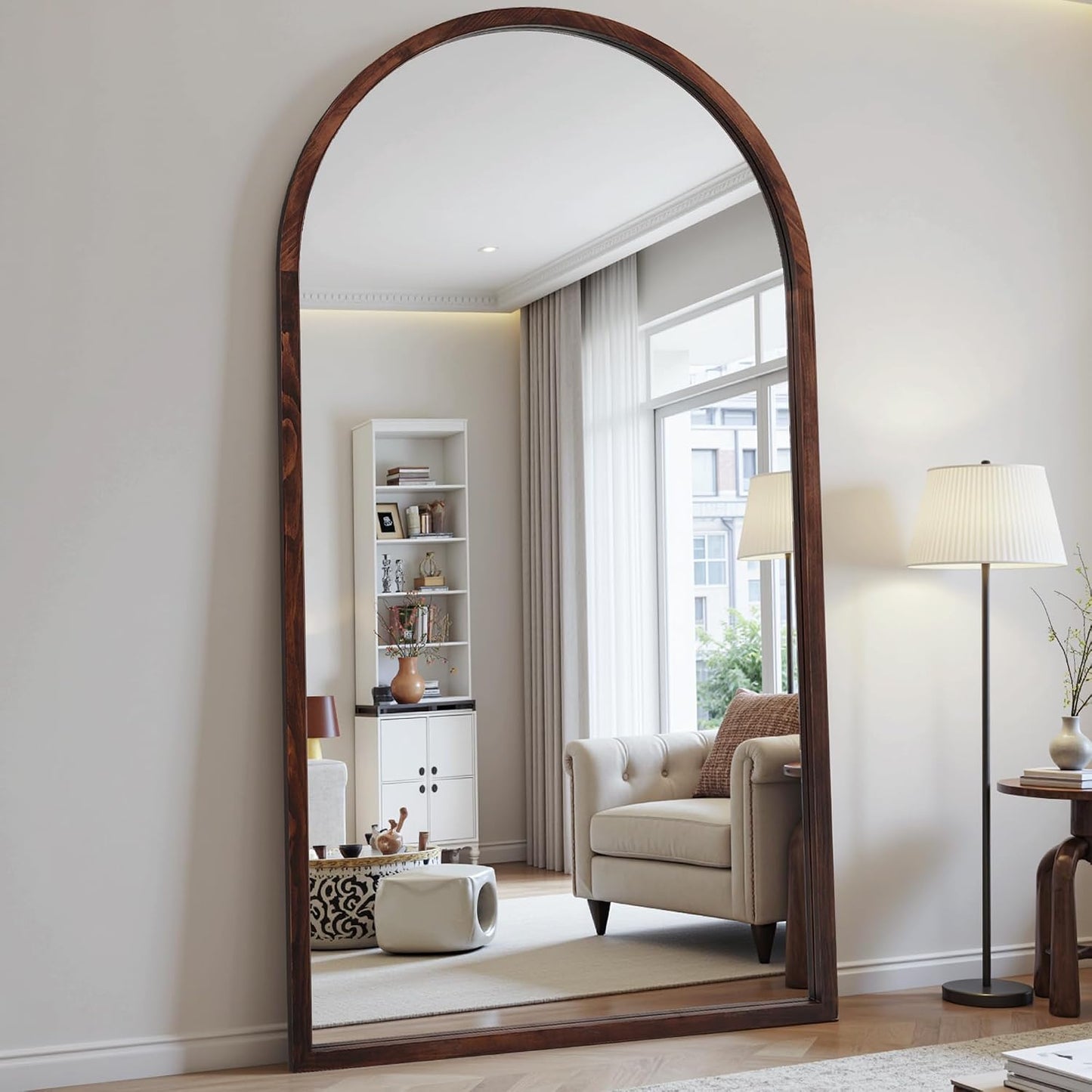 Suidia Full Length Mirror, Oversized Floor Mirror with Solid Wood Frame, Large Standing Mirror for Bedroom Living Room, Wood Art Style, Dark Walnut, 74" L x 32" W
