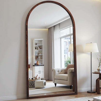 Suidia Full Length Mirror, Oversized Floor Mirror with Solid Wood Frame, Large Standing Mirror for Bedroom Living Room, Wood Art Style, Dark Walnut, 74" L x 32" W