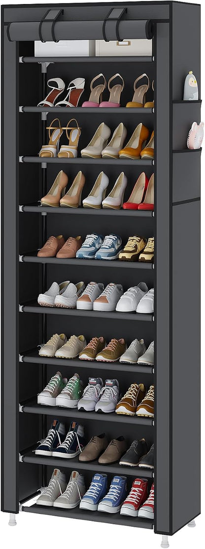 UDEAR 10-Tier Free Standing Shoe Rack Sturdy Shoe Rack Organizer for Closet Entryway Stackable Shoe Shelf with Dustproof Cover,Black