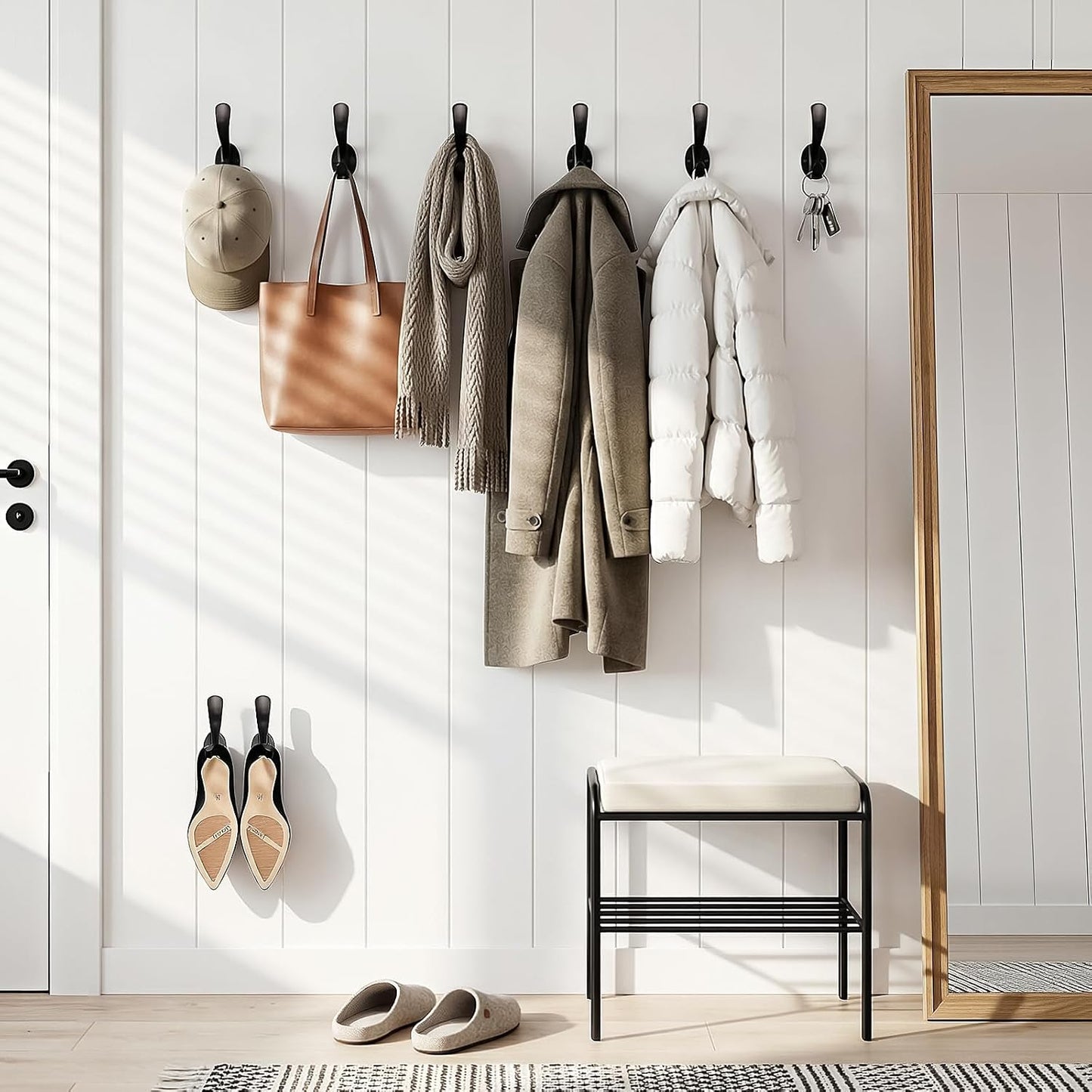 Heavy Duty Coat Hooks - 6 Pack Aluminum Alloy Wall Mounted Hooks for Hanging Jacket, Clothes, Bags, Hat | Durable Metal Utility Wall Hooks for Entryway, Closet, Mudroom, Bathroom, Garage