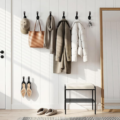 Heavy Duty Coat Hooks - 6 Pack Aluminum Alloy Wall Mounted Hooks for Hanging Jacket, Clothes, Bags, Hat | Durable Metal Utility Wall Hooks for Entryway, Closet, Mudroom, Bathroom, Garage