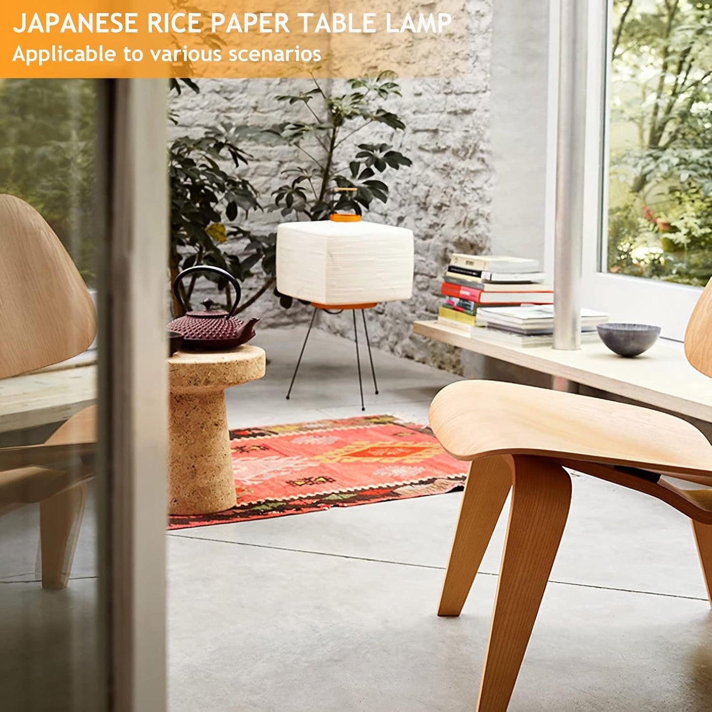 Noguchi Japanese Rice Paper Floor Lamp, Wabi Sabi Style Square Rice Paper Lampshade Lantern Lamp, Used as an Atmospheric Decorative Lighting Fixture for Bedside Bedroom Living Room Tea Room