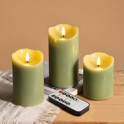 Eywamage Ivory Flameless Pillar Candles with Remote, Flickering Realistic LED Battery Wax Candles Set of 3, Φ 3" H 4" 5" 6"