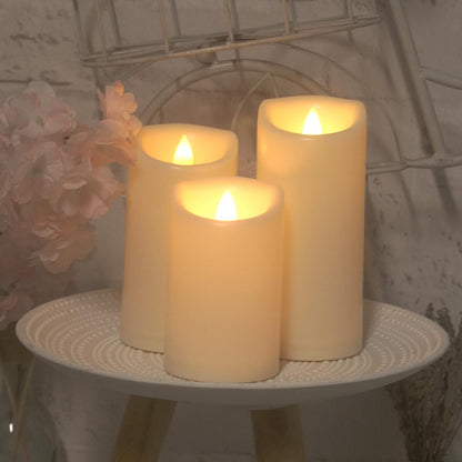 CANDLE CHOICE Waterproof Outdoor Battery Operated Flameless Candles with Remote Timer Plastic Flickering Fake Electric LED Pillars for Lantern Garden Wedding Christmas Decorations 3x4 Inches 3 PCS