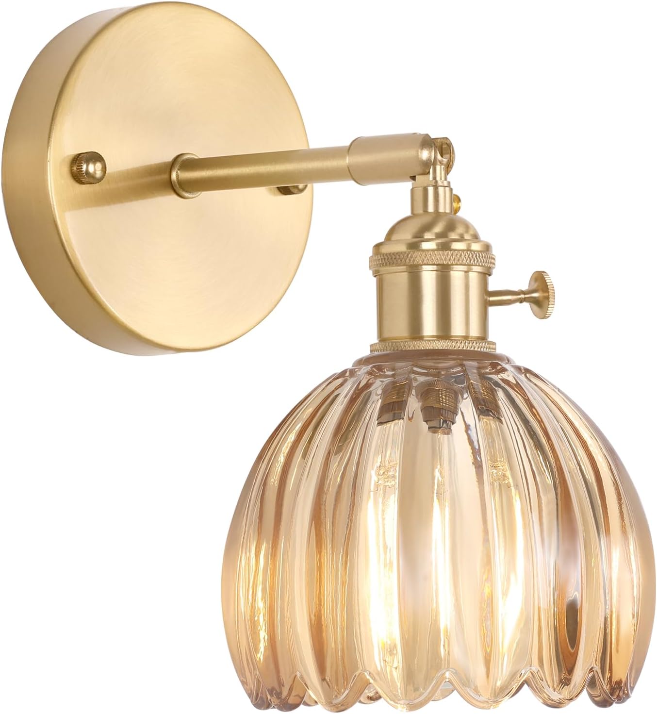 Shenmoyl Vintage Battery Operated Wall Sconce with Transparent Tulip Glass Lampshade Rechargeable Battery Powered Wall Light with Remote Control for Bedside Bedroom Doorway, Set of 2