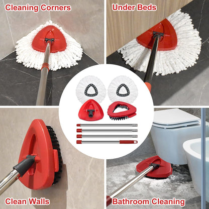 Mop Replace Heads Mop Handle and Base Replacement for O Cedar EasyWring 1-Tank Spin Mop System, 2 Microfiber Mops Refills, 4-Section Iron Mop Handle 30-58Inch and 1 Mopping Heads Cover Set (No Bucket)