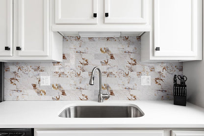 StyloVue 100 Pieces Peel and Stick Backsplash for Kitchen, 3" x 6" PVC Subway Tile, Glossy White with Dark Gray Grout, Self Adhesive Stick on Wall Tiles for Kitchen, Bathroom, Fireplace, RV