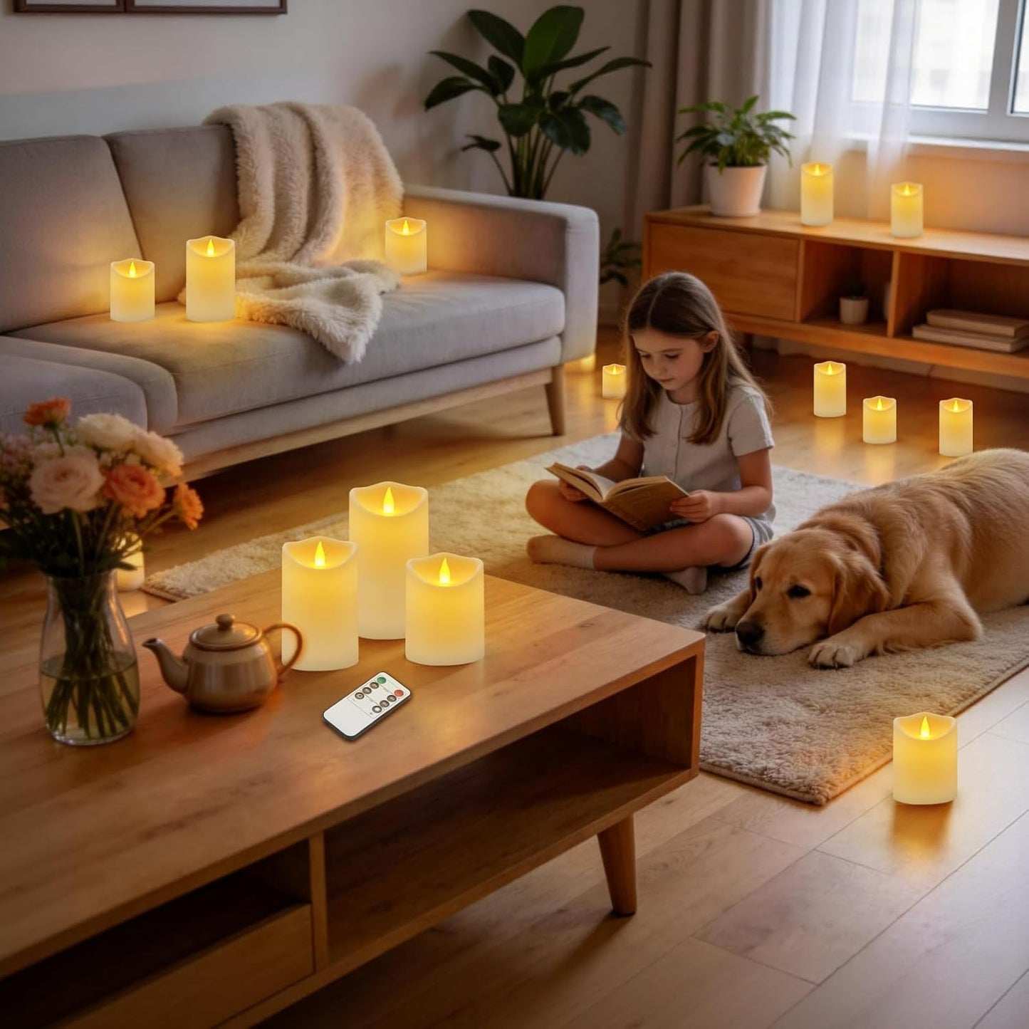 Flameless Candles 4" 5" 6" Set of 3 Ivory Outdoor Indoor Pillars 3" Diameter Battery Operated Flickering Candles Include 10-Key Remote Timer Function 400+ Hours Requires 2 AA Batteries（3 Pack)